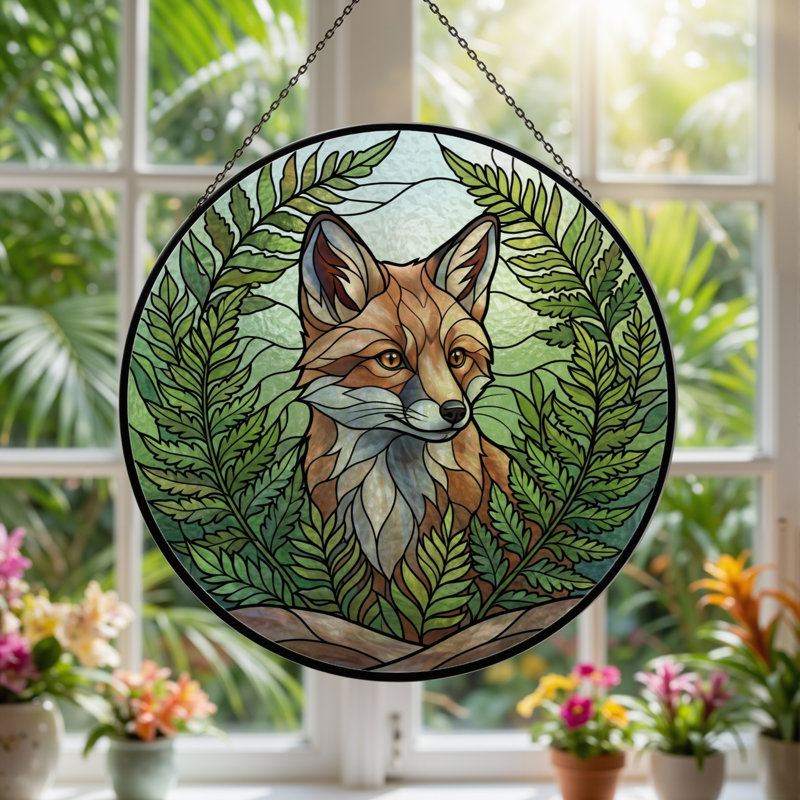 Panneau de vitrail Fox Fern, H 7,8 po