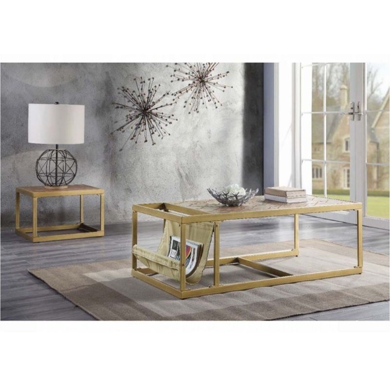 Table basse Genevieve, cuir fleur rétro brun