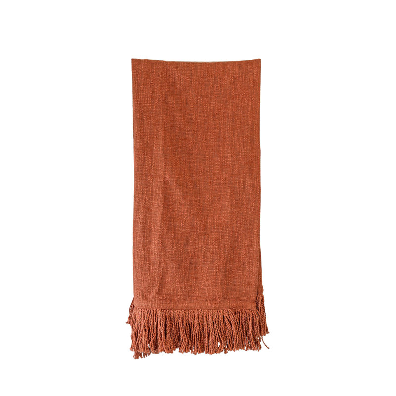 Handwoven Rust Cotton Fringe Throw Blanket