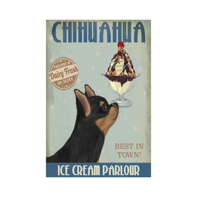 Chihuahua, Black And Ginger, Ice Cream by Fab Funky - Wrapped Canvas Gallery-Wrapped Canvas Giclée, 30.48cm H x 20.32cm W