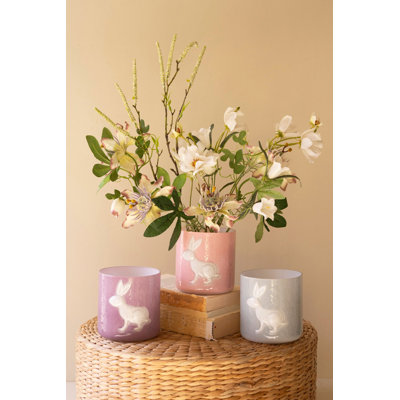  Set of Three Colored Glass Bunny Vases
