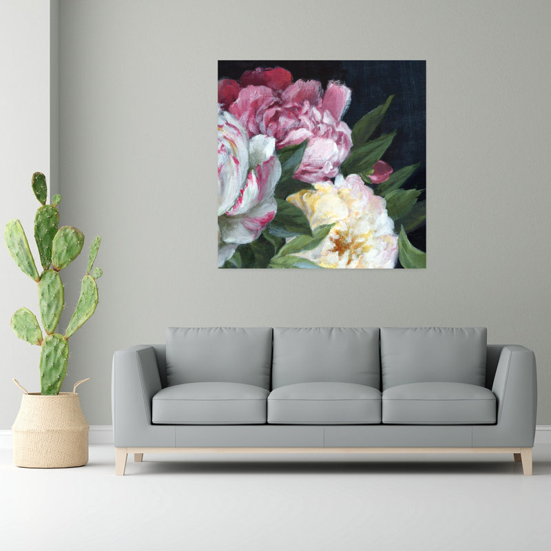 Pe pivoines en pleine floraison II, art mural contemporain abstrait, H 48 po x l 48 po