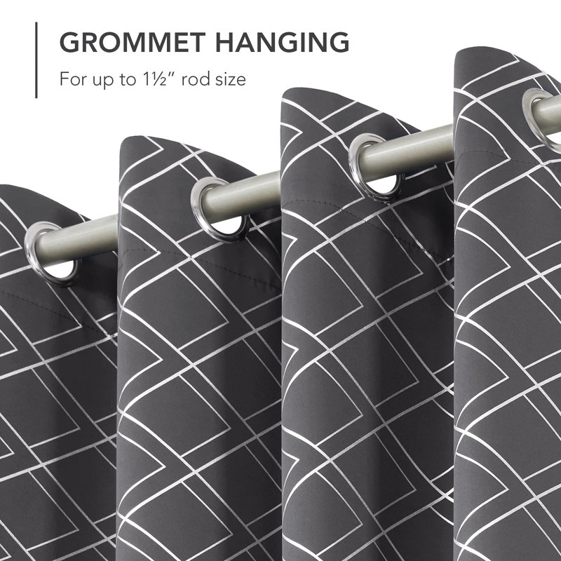 Silver Printed Room Darkening Grommet Curtains (Set of 2), Gray, 42" W x 95" L