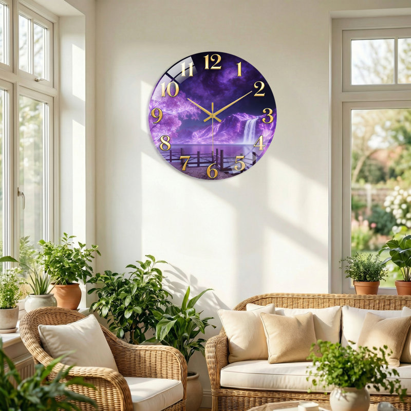 Horloge murale en verre mauve décorative moderne 15,7 po, 40 x 40 cm (15,7 x 15,7 pouces)