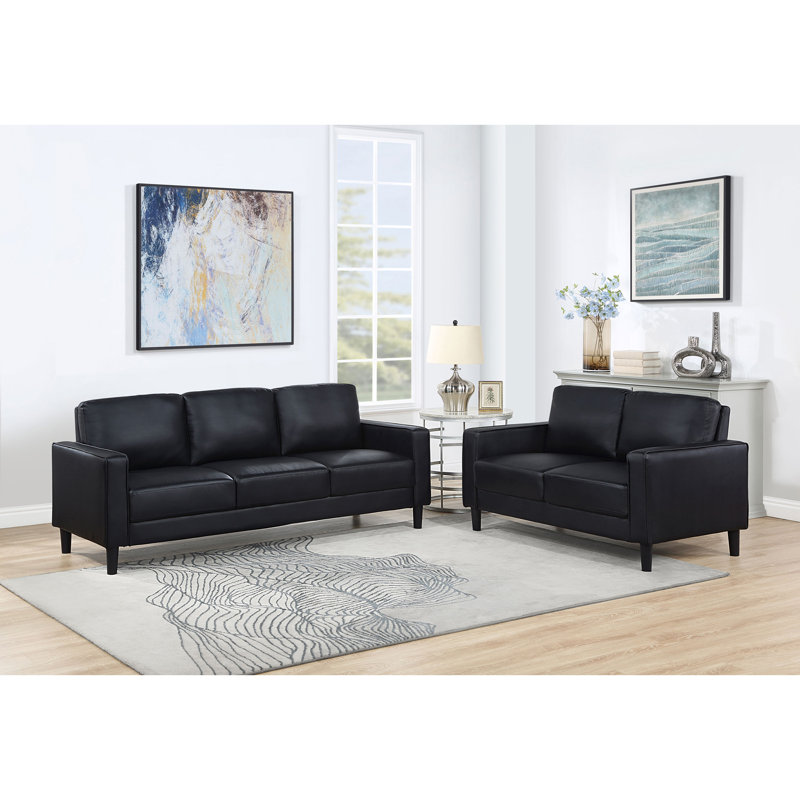 Ensemble de canapés 2 pièces, H 33,5 po x l 76,5 po x P 31,5 po, 5, Noir
