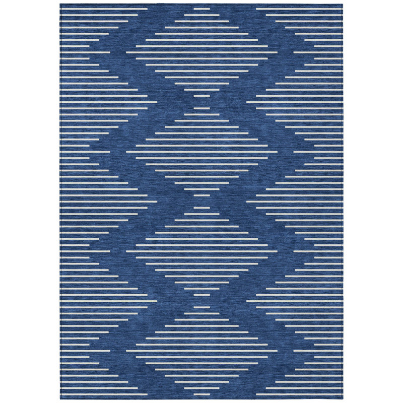 Tapis extérieur lavable à motif géométrique bleu marine et ivoire 3 pi x 5 pi