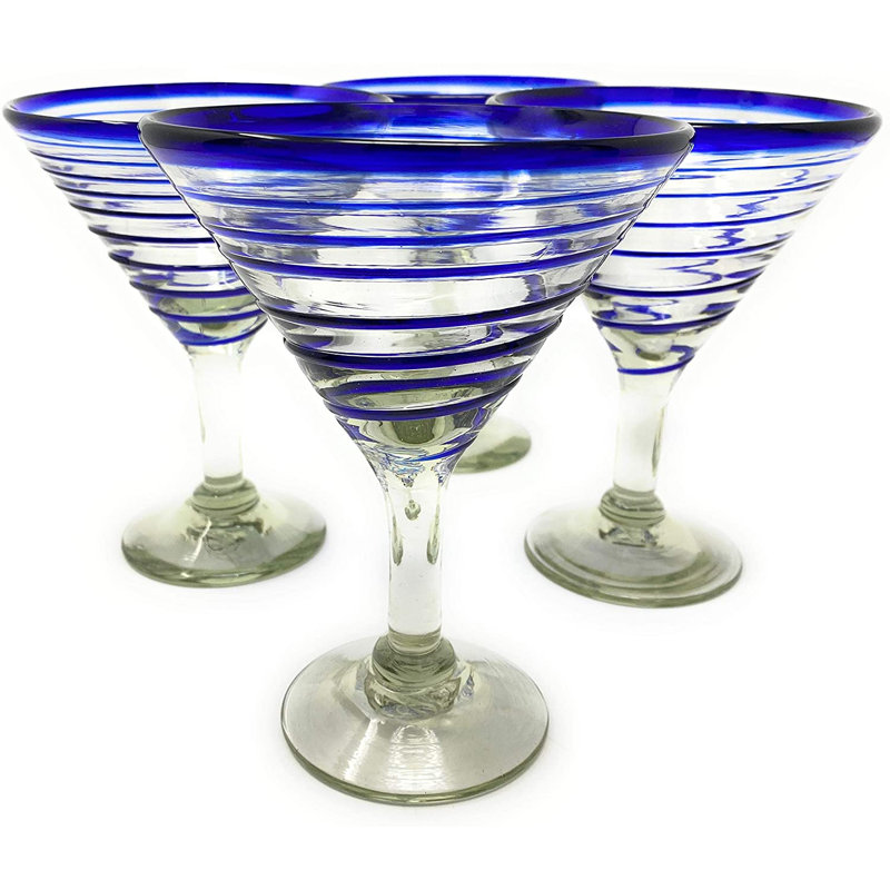 Verre soufflé à la main 12 oz Mako Verres à martini spirale bleus