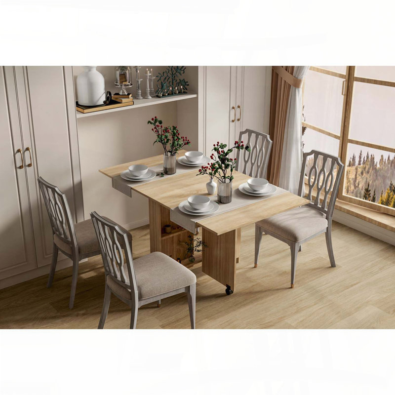 Folding Dining Table with Wheels and Storage Racks