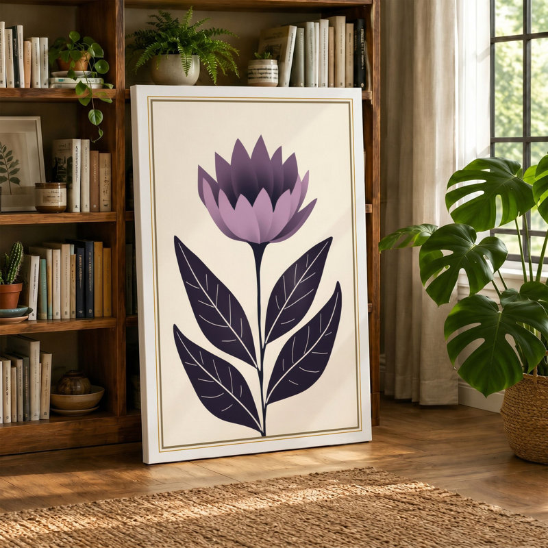 Purple Crown Botanical - Wrapped Canvas, 36x24 - 91.4 x 61.0 cm, Cream Border