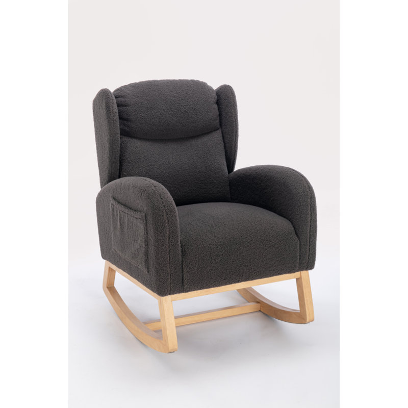 Chaise berçante rembourrée en tissu Teha Teddy, Gris foncé