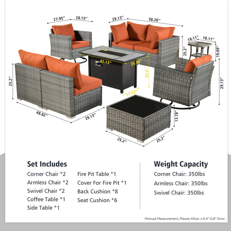 Aliva Wicker 6 - Person Patio Conversation Set with Cushions, Orange
