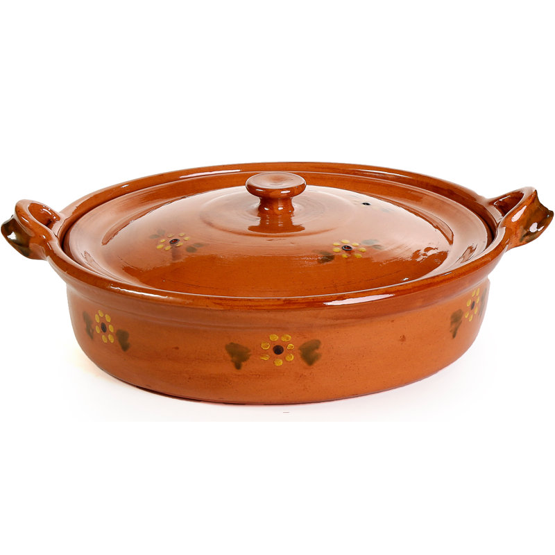 Ancient Cookware, Mexican Clay Flat Cazuela Pot, Small, 3 Quarts, 3 Qt.