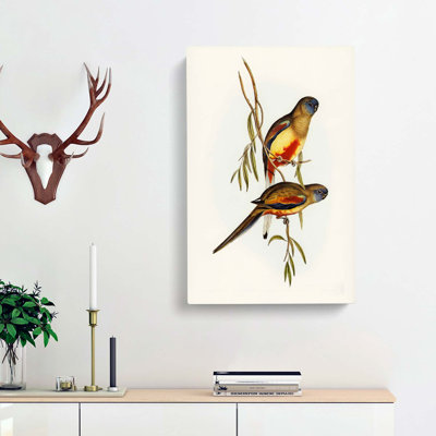 Crimson-Bellied Parakeets by Elizabeth Gould - Wrapped Canvas Painting