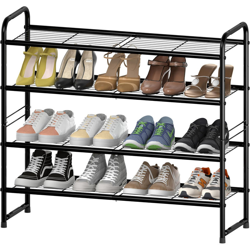 Rebrilliant 32'' Wide 4-Tier Wire Shoe Rack for Closet, Stackable and ...