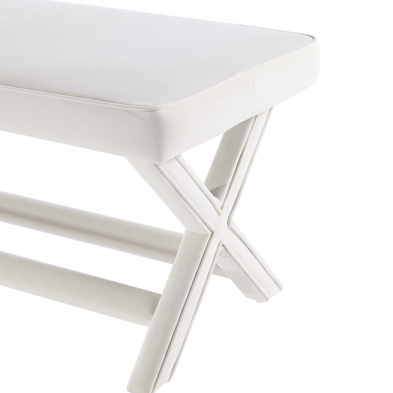 Banc rembourré en velours Mid-Century, Crème, crème
