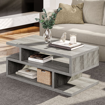 3-Tier Geometric Coffee Table for Living Room, Grey