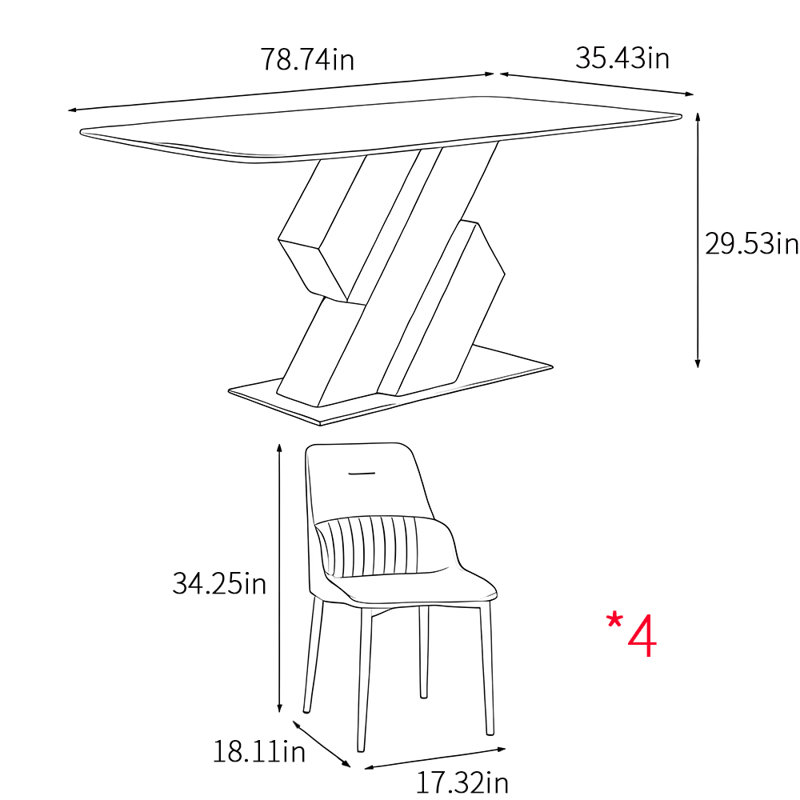 Ensembles de table de salle à manger de style nordique Minimalist Home, H 29,53 po x L 78,74 po x l 35,43 po