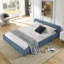 Structure de lit tapissier bleu avec tête de lit, tissu de chenille épais plissé, structure solide, aucun sommier tapissier requis, look contemporain bleu, terre, grand, chenille-473044310