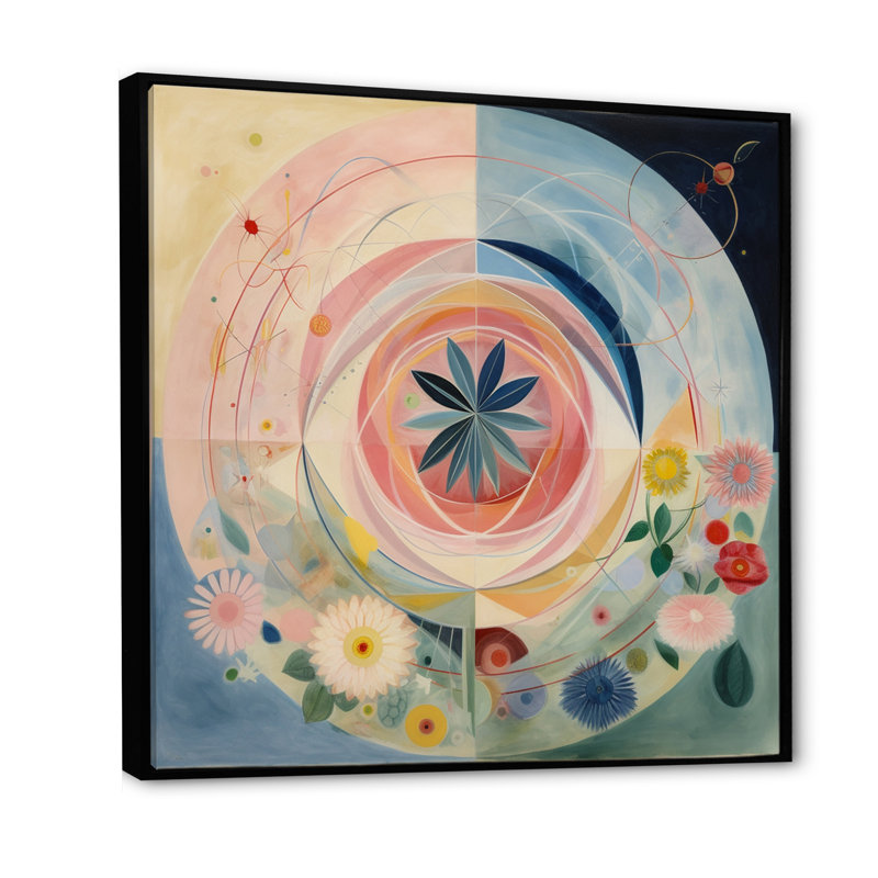Harmonie florissante universelle en pastel rétro, H 30 po x l 30 po, Cadre flottant noir