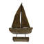 Sculpture de voilier en bois blanchi à la chaux et métal, style côtier, voiles turquoise, 56 cm de hauteur
