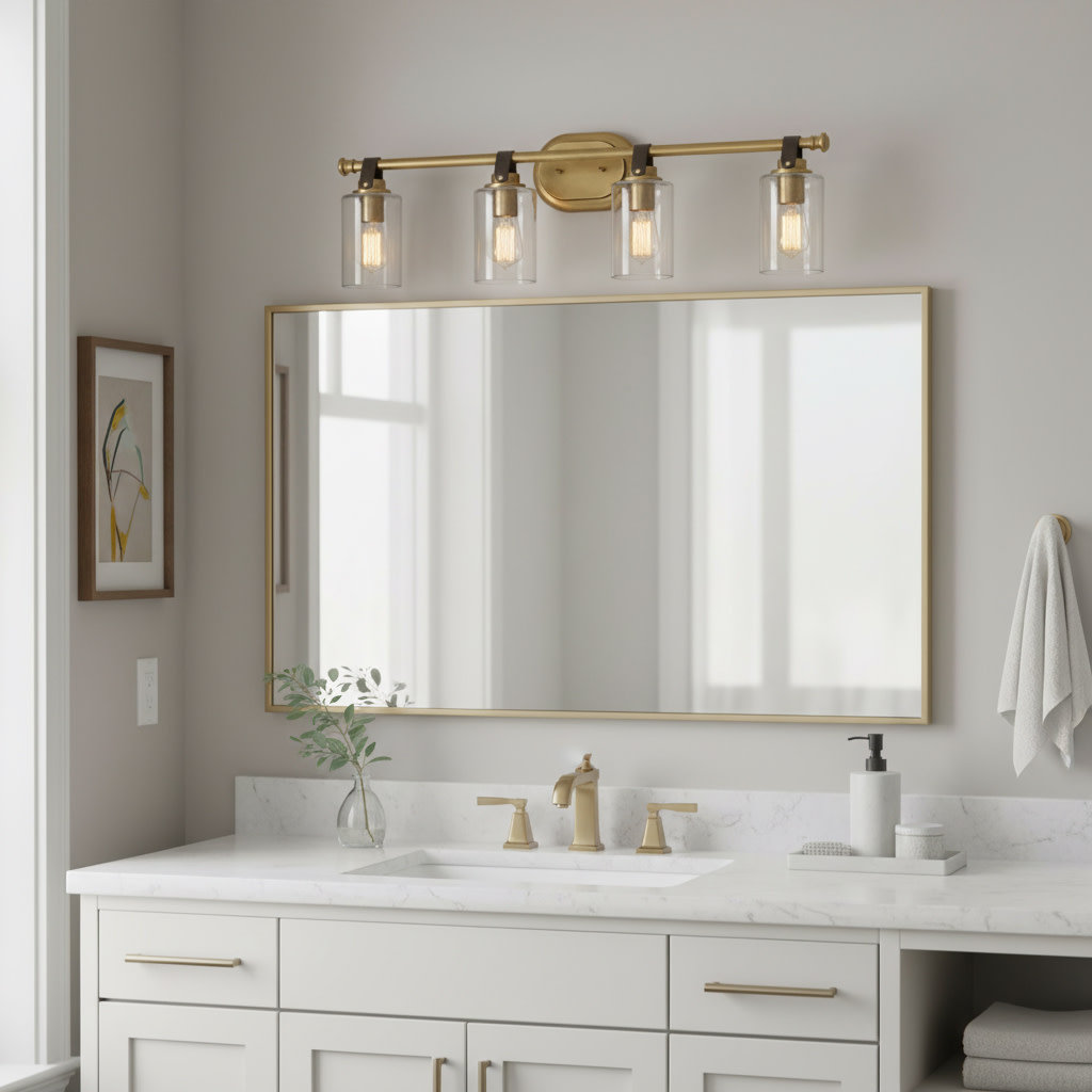 April 4 Light Transparent Dimmable Vanity Light, Heritage Brass
