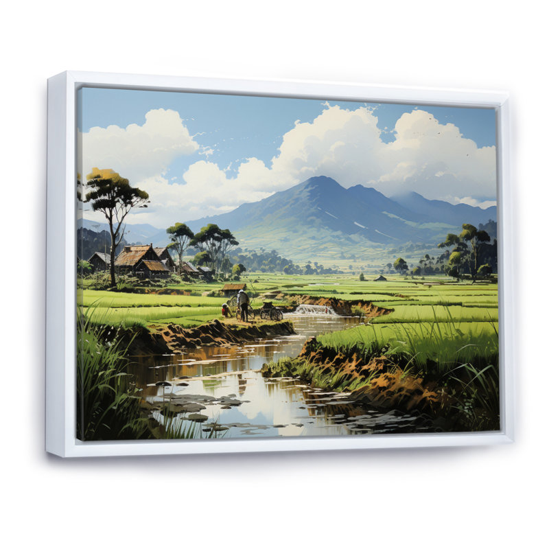 «Vietnam Golden rizfields», reproduction d'art sur toile, Cadre flottant blanc, H 34 po x l 44 po x P 1,5 po