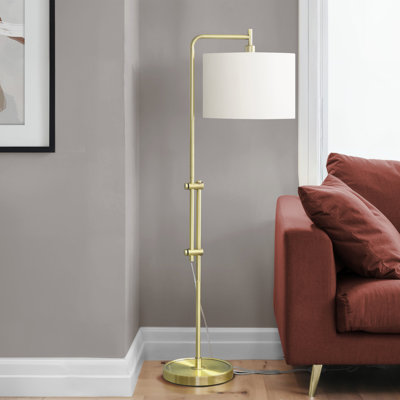 Contemporary Brass Metal Arc Floor Lamp With Ivory Fabric Shade,  For Adding Elegance And Light To Any Room