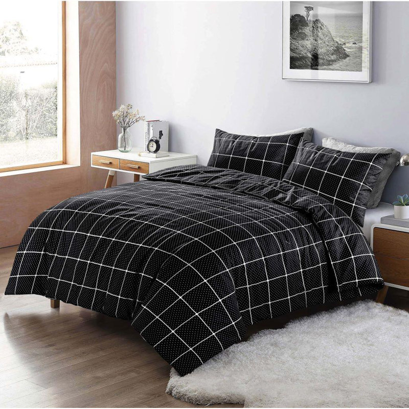 Aceline Cotton Blend Duvet Cover Set with Pillowcases, Single - 1 Pillowcase (50 x 75cm), Black