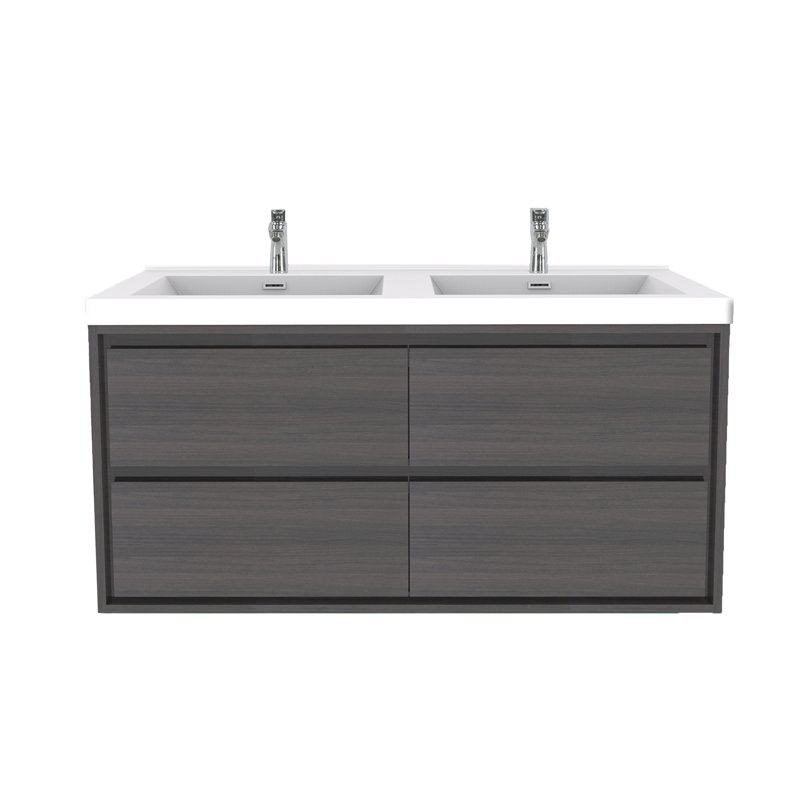 Azden 47" Wall-Mounted Double Bathroom Vanity Set, Gray Oak