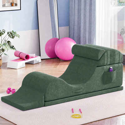 2-in-1 Foldable Yoga Chair with Removable Washable Cover, Ergonomic Chaise Lounge and Bed Bench for Home Studio