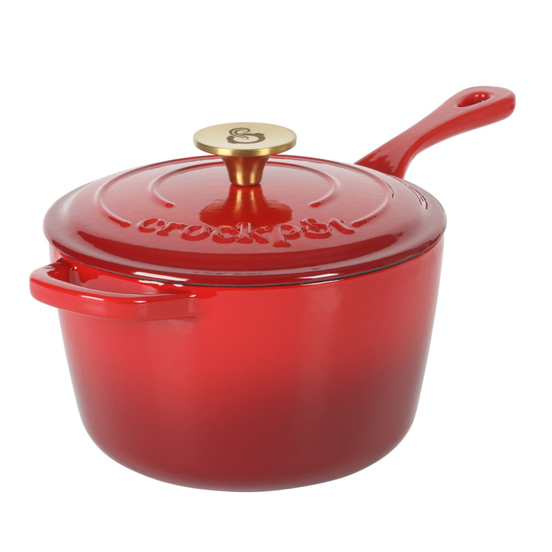 Casserole en fonte 3 pte avec couvercle Crock-Pot - lin mat blanc, Rouge dégradé