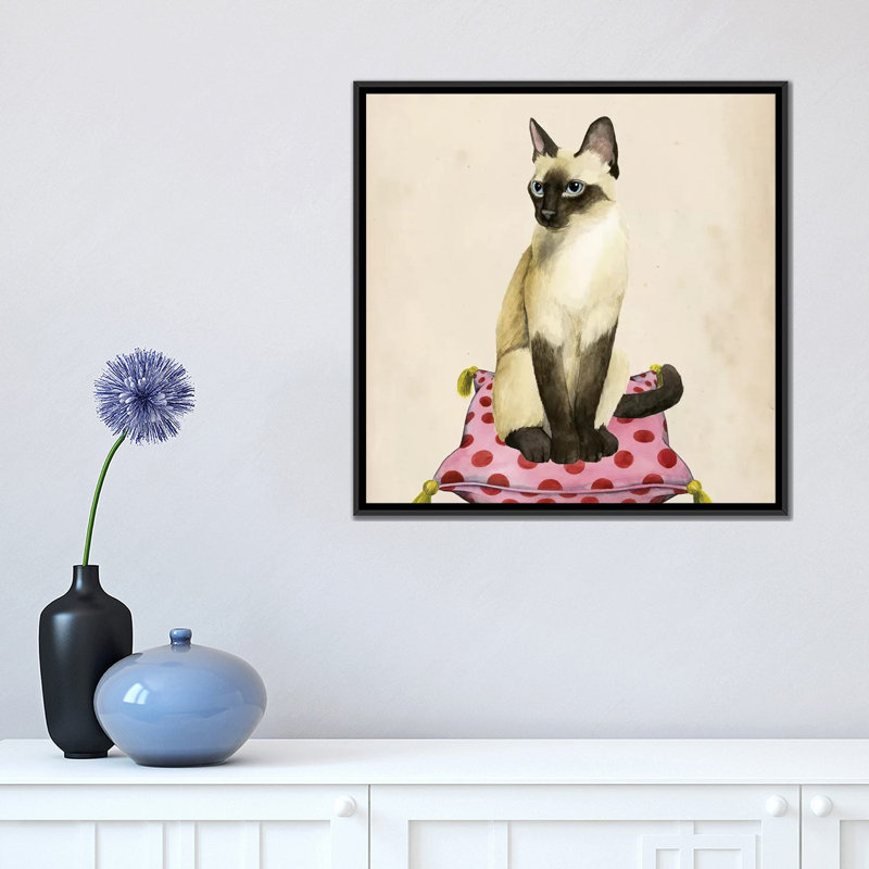 « lady cat ii », reproduction d’impression sur toile, H 18 po x l 18 po x P 1,5 po, Toile avec cadre noir, Pas de tapis