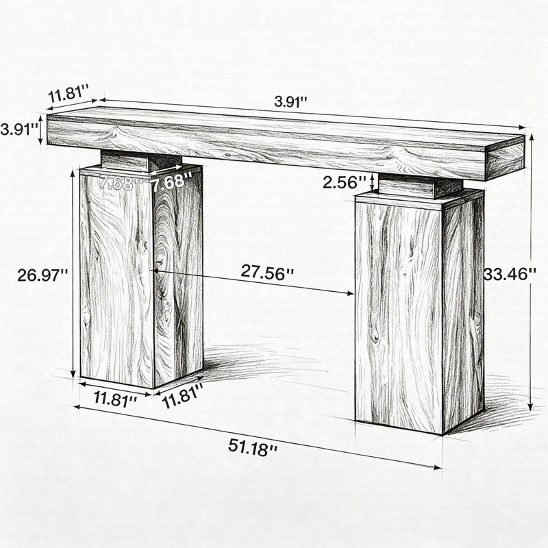 Console 63 po, support de vestibule en bois, canapé étroit pour le couloir et le salon, Brun
