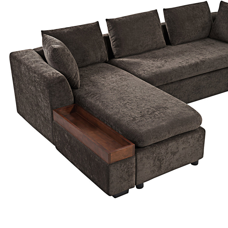 Canapé modulaire rembourré avec compartiment de rangement, Chenille brun