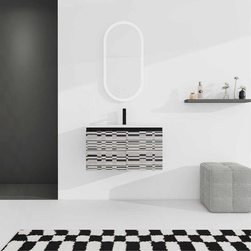 Meuble-lavabo mural flottant 30 po avec lavabo en céramique et porte d'armoire à fermeture en douceur