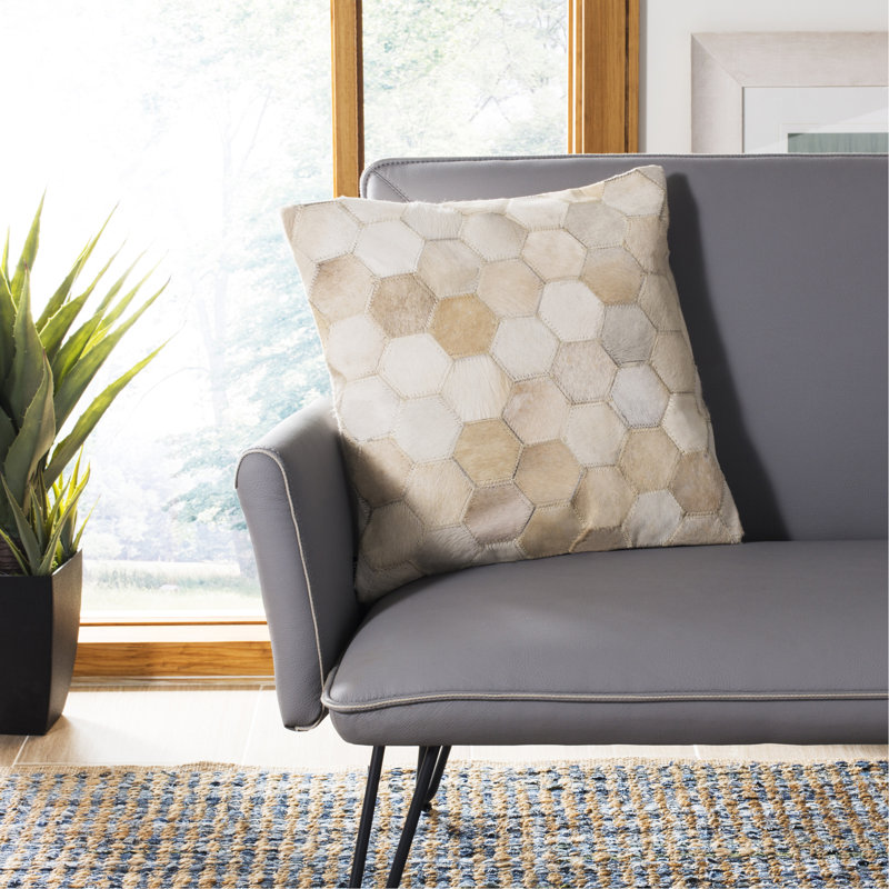 White Geometric Cowhide 18" Square Pillow