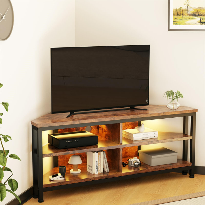 TV Stand Cabinet with LED Lights, Industrial Corner Unit for TVs up to 55", 45cm x 106cm x 36cm