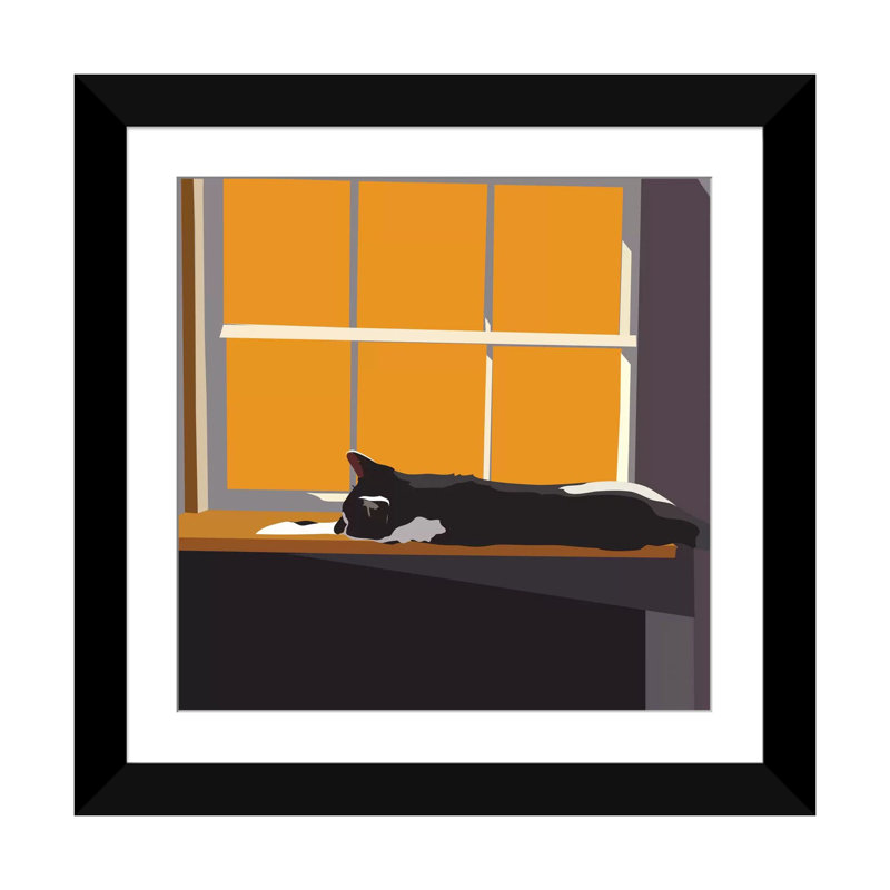 «Cat on a Window Sill II», reproduction sur toile, H 16 po x l 16 po x P 1 po, Papier d'art encadré noir, Blanc