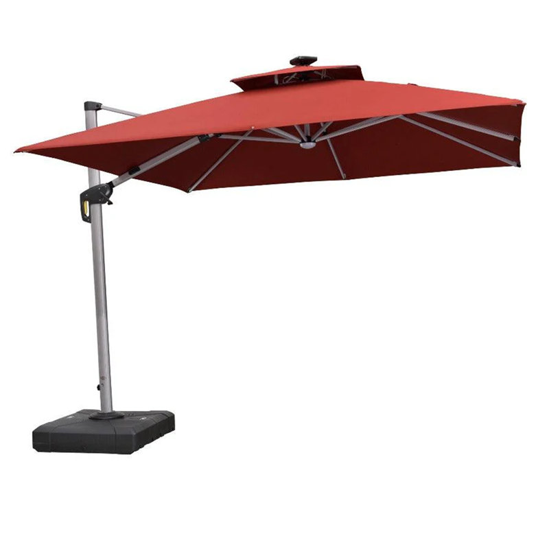 Parasol carré en porte-à-faux avec base, Rouge