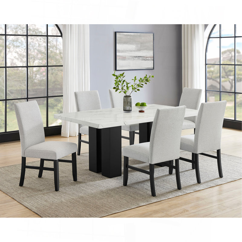 Mobilier de salle à manger en bois doux et rectangulaire, 5