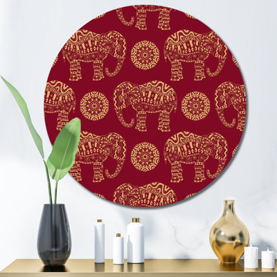 Éléphant indien et mandala sur fond rouge - impression sans cadre sur métal