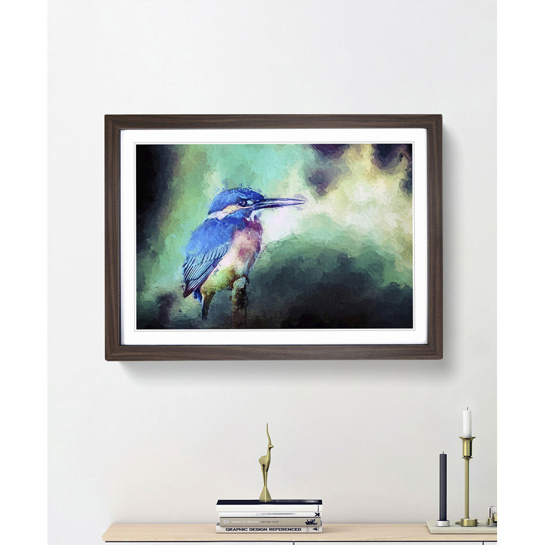 The Kingfisher Bird Looking West in Abstract - Picture Frame Painting Print