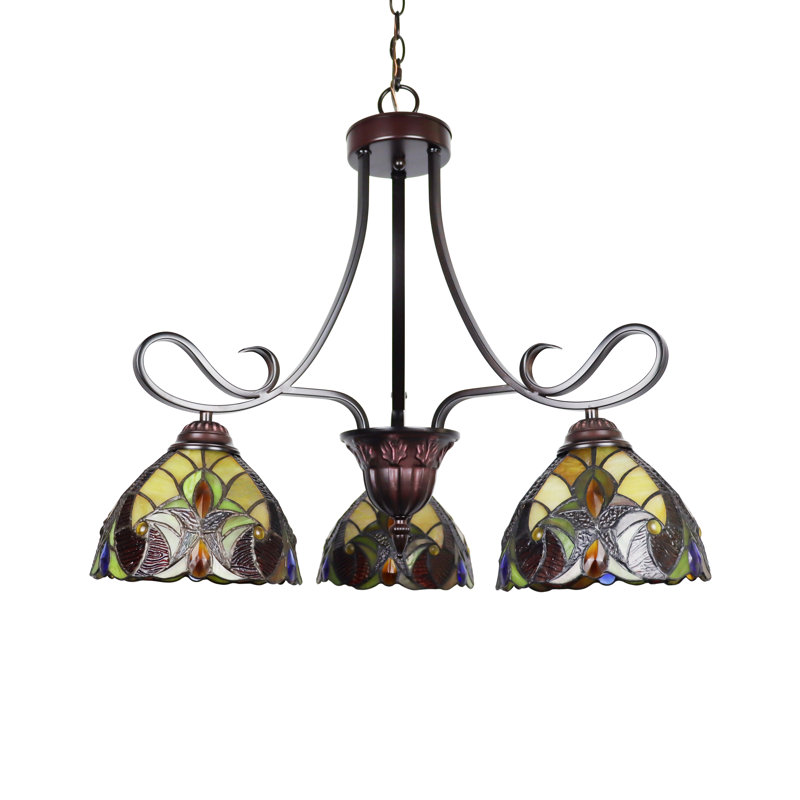 Mini-lustre 3 lumières en bronze foncé de style victorien Bloomsbury Market de style Tiffany 25 po de large