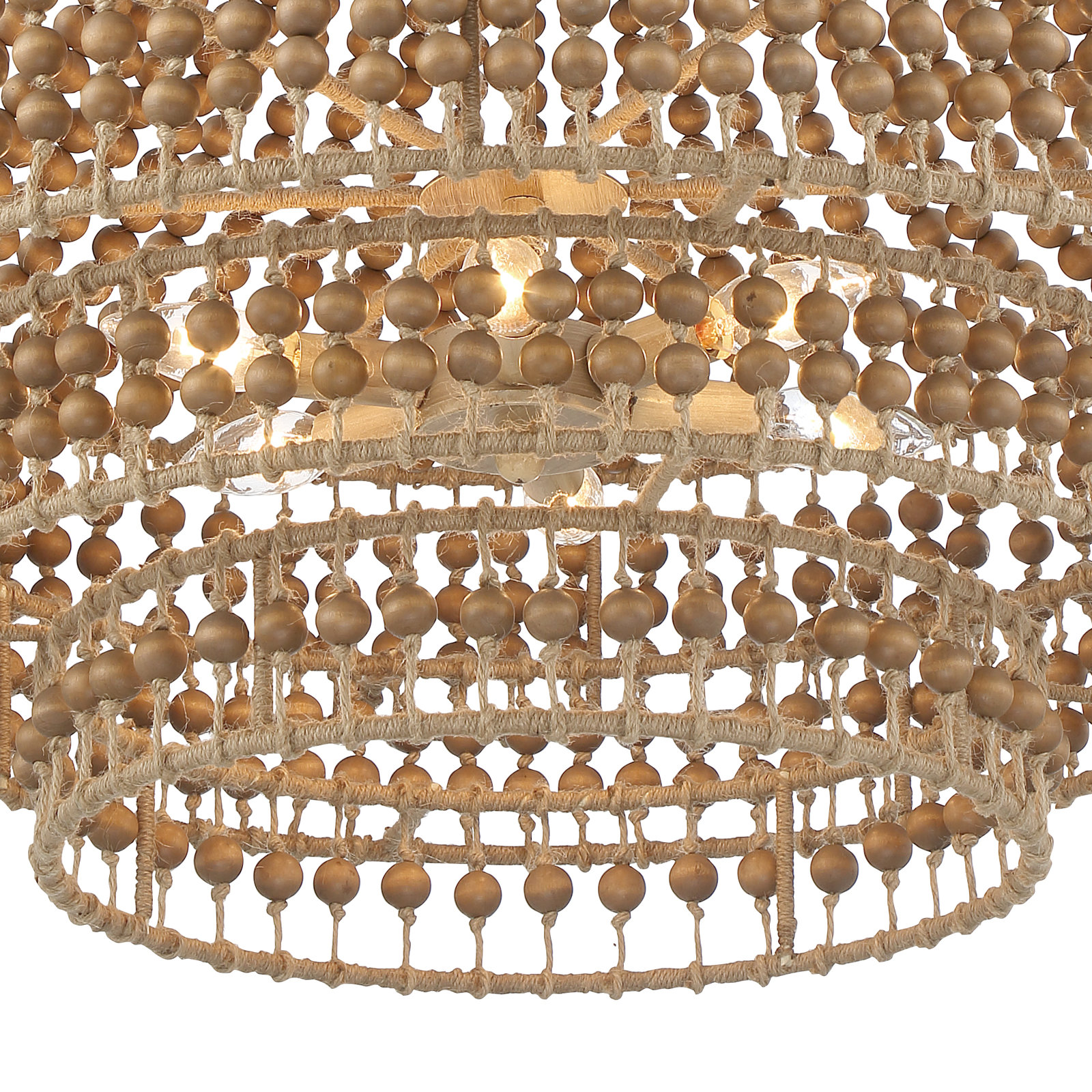 Ana 6-Light Dimmable Wood and Wrought Iron Tiered Chandelier