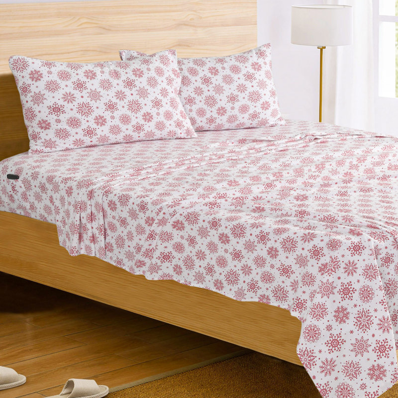 Gray Cotton Flannel King Sheet Set with Polar Bear Print