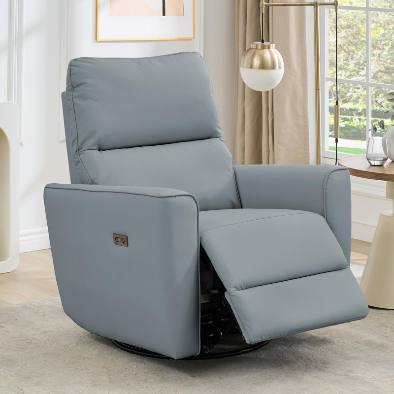 Power Recliner Chair, Swivel Nursery Rocker Reclining, Faux Leather Upholstered Sofa Chair with Charging Port, Grey