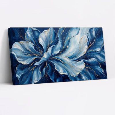 Tableau abstrait sur toile Fleur bleue aux nervures dorées
