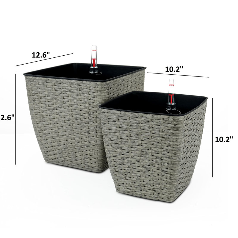 2 Self-Watering Planter Box - Handmade, Provide Optimal Plant Care, , 12.6" X 12.6 Container Handcrafted , Add Charm To Your Garden And Home, & 10.2" 10.2