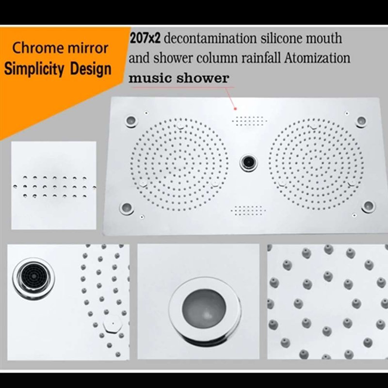 Cesena Brushed Gold Thermostatic Recessed LED Rainfall Shower System with Bluetooth Hand Shower