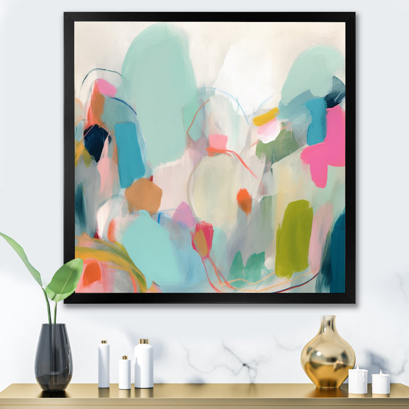 «Pink Blue Minimalims Fludity III», reproduction d'art sur toile, H 16 po x l 16 po, Impression encadrée, Noir